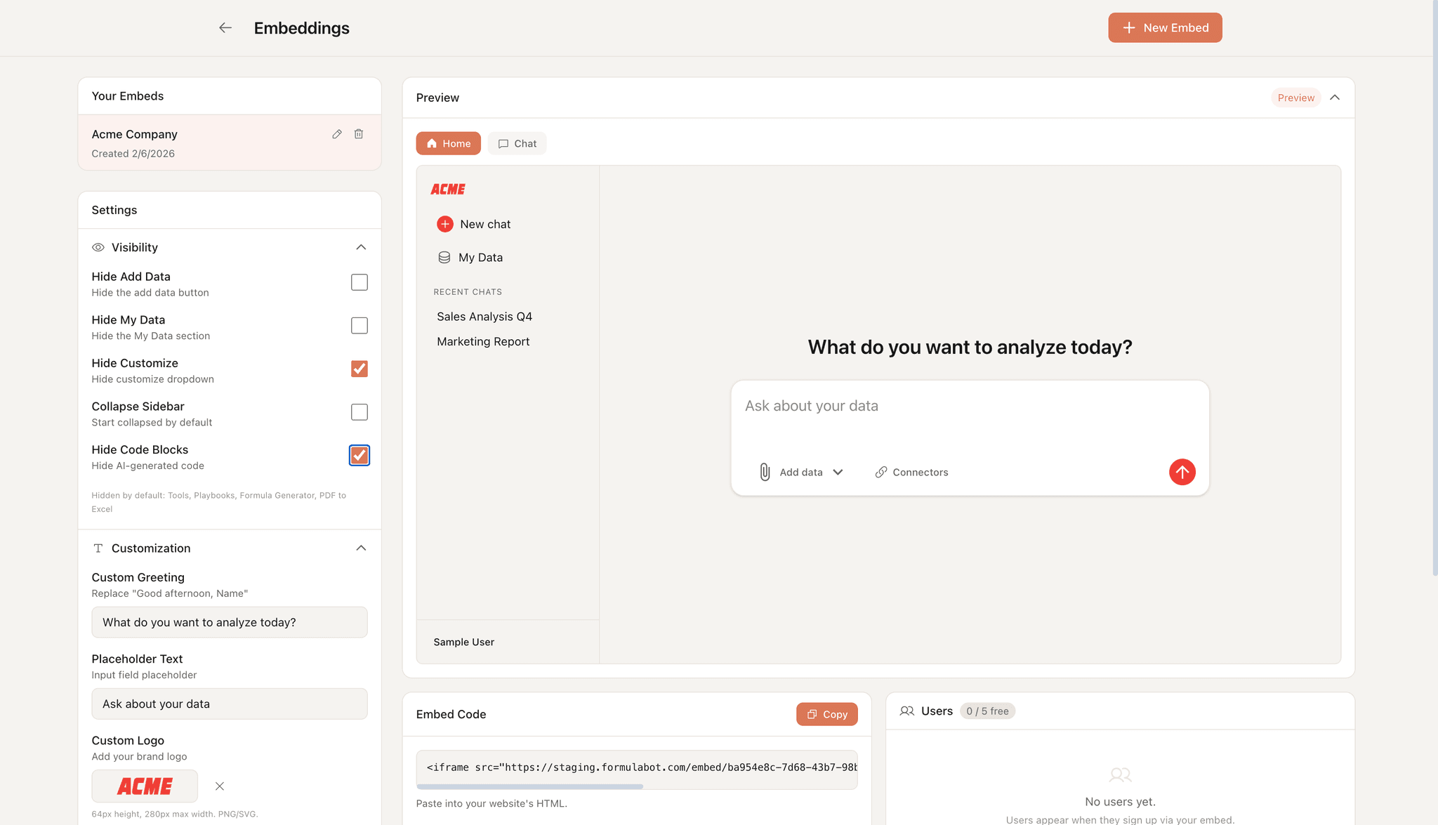 Formula Bot Embedded Analytics