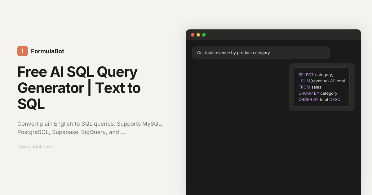 Free AI SQL Query Generator | Text to SQL - Formula Bot