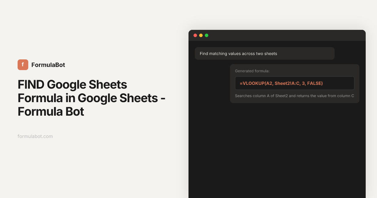 FIND Google Sheets Formula in Google Sheets - Formula Bot
