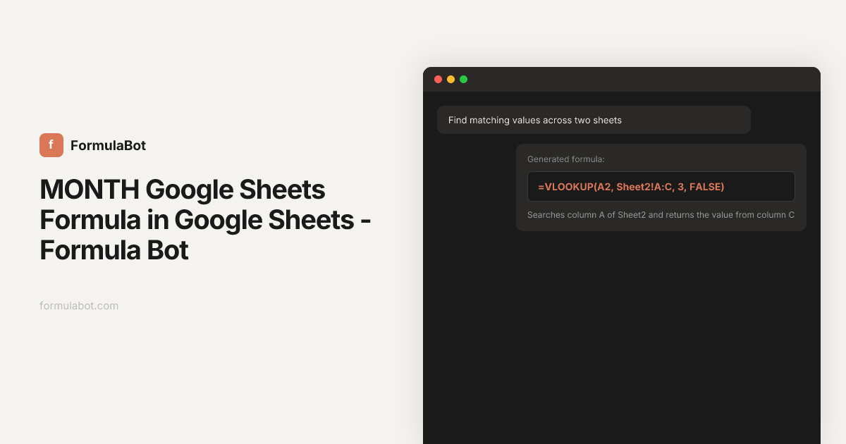 MONTH Google Sheets Formula in Google Sheets - Formula Bot